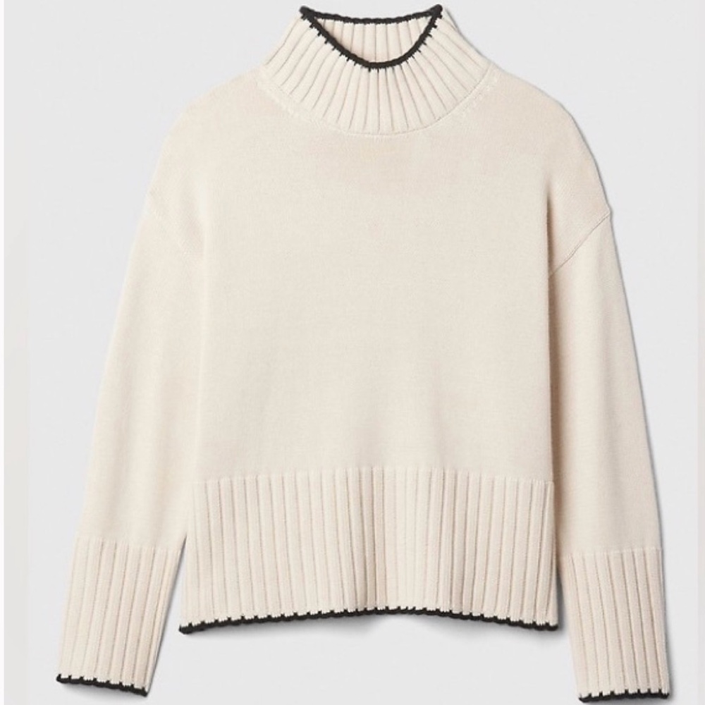 Gap 24/7 Cotton Oversized contrast trim Split-Hem Mockneck Sweater